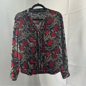 Banana Republic Black and Red Floral Blouse